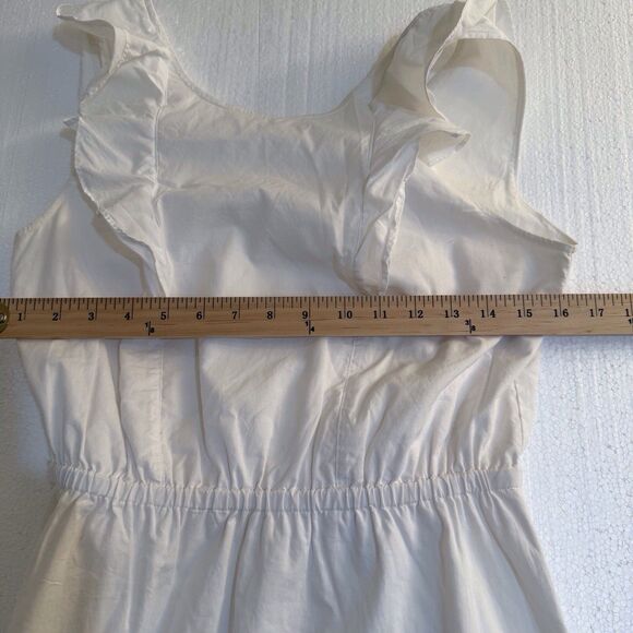 J.‎ Crew White Sleeveless Ruffle Shoulder Dress Lined Size: 4 Light Airy Breezy - Picture 7 of 12